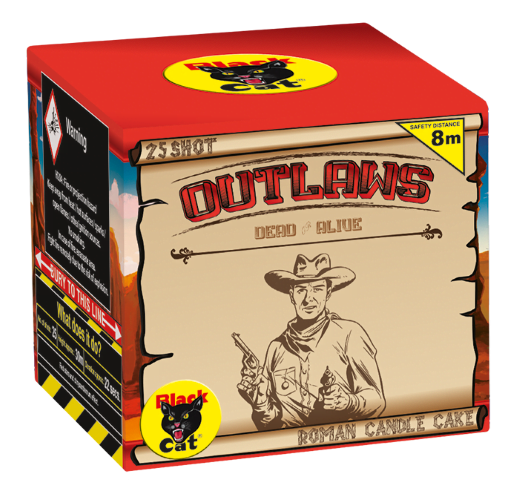 Black Cat Fireworks Outlaws- 25 Shot Roman Candle Cake