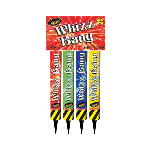 "Whizz Bang 4-shot tubes producing loud starbursts and crackling palm effects. "