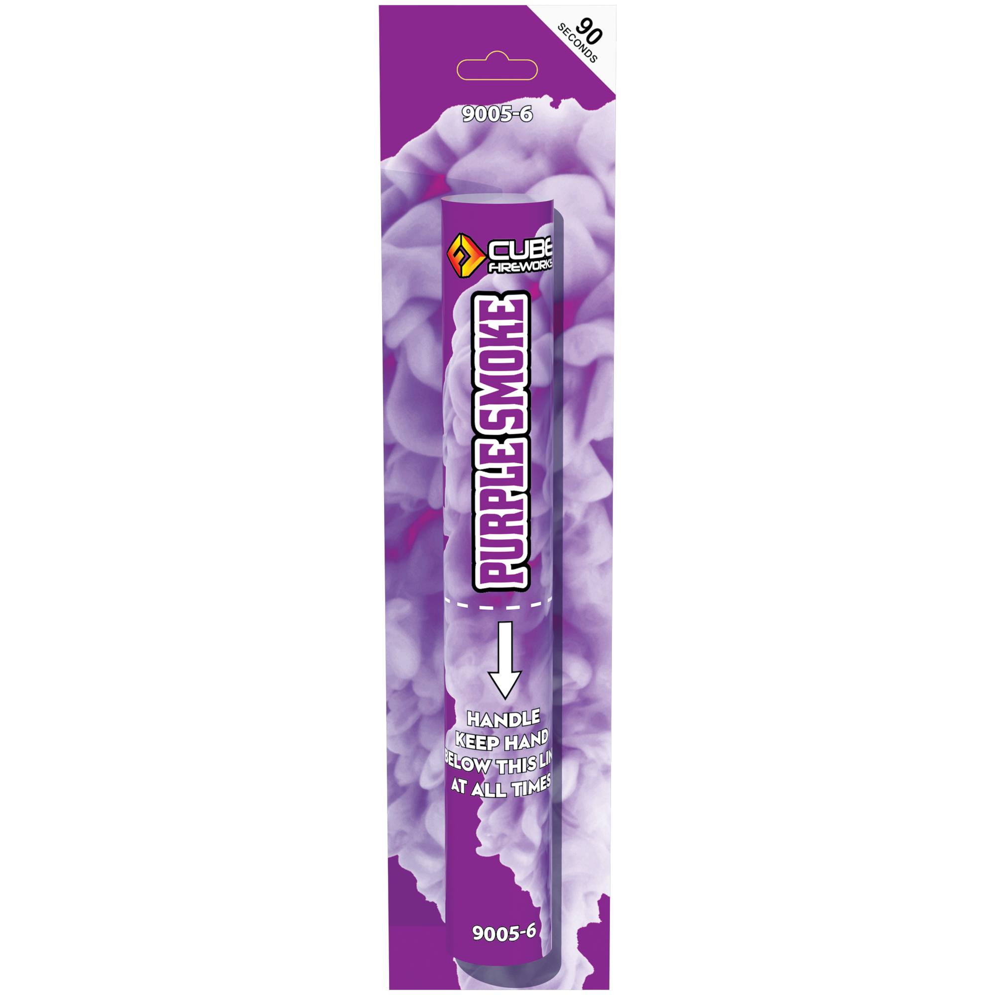 9005-6-Purple-Smoke-Flare Handheld smoke grenade with wire pull release creating a dense cloud of purple smoke.